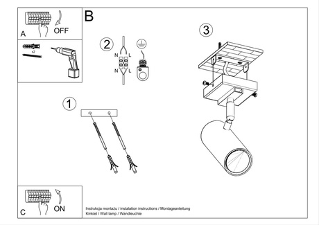 Plafon DIREZIONE 1 czarny + 1x Żarówka LED GU-10 3000K Ciepła 7W 620lm