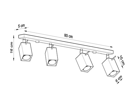 Plafon MERIDA 4L czarny + 4x Żarówka LED GU-10 4000K Zimna 7W 630lm