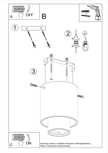 Plafon NESI czarny + 1x Żarówka LED GU-10 4000K Zimna 7W 530lm