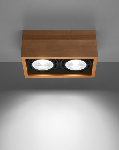 Plafon QUATRO 2 naturalne drewno + 2x Żarówka LED GU10 AR111 3000K CIEPŁA 12W 800lm