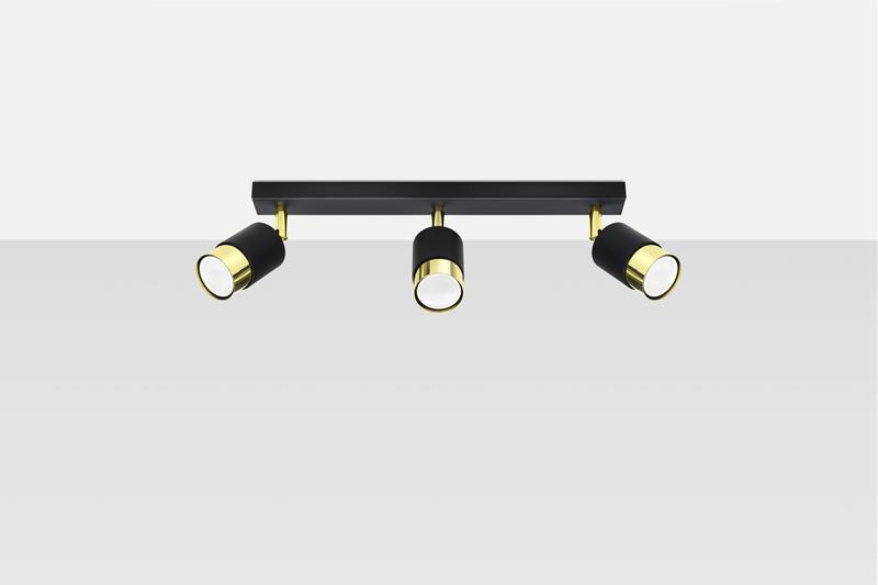 Plafon NERO 3 czarny/złoty + 3x Żarówka LED GU-10 4000K Zimna 7W 630lm