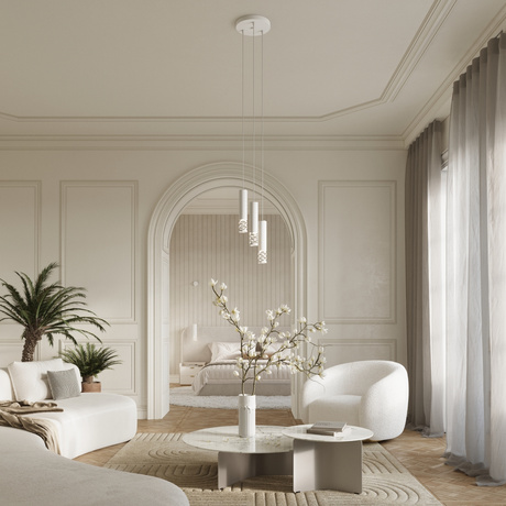 Lampa wisząca LIRO 3L biały + 3X Żarówka LED GU-10 4000K Zimna 7W 530lm