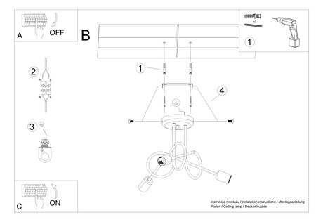 Żyrandol SUPEŁ 3 czarny = 3X Żarówka LED E27 3000K 7W 760lm