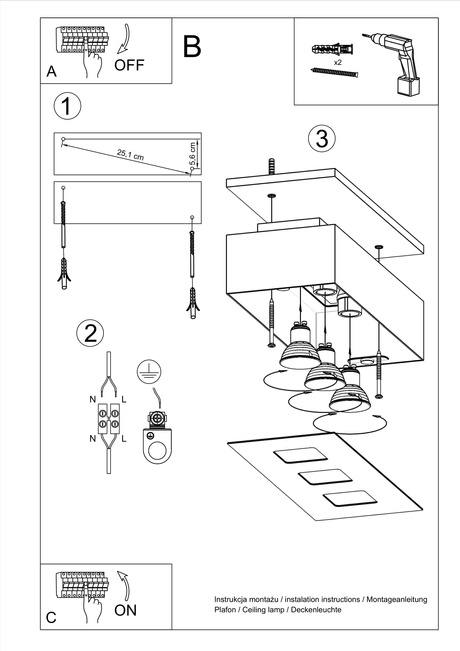 Plafon MONO 3 czarny + 3x Żarówka LED GU-10 3000K Ciepła 7W 620lm
