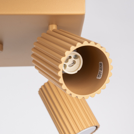 Plafon KARBON 4 złoty + 4x Żarówka LED GU-10 3000K Ciepła 7W 510lm