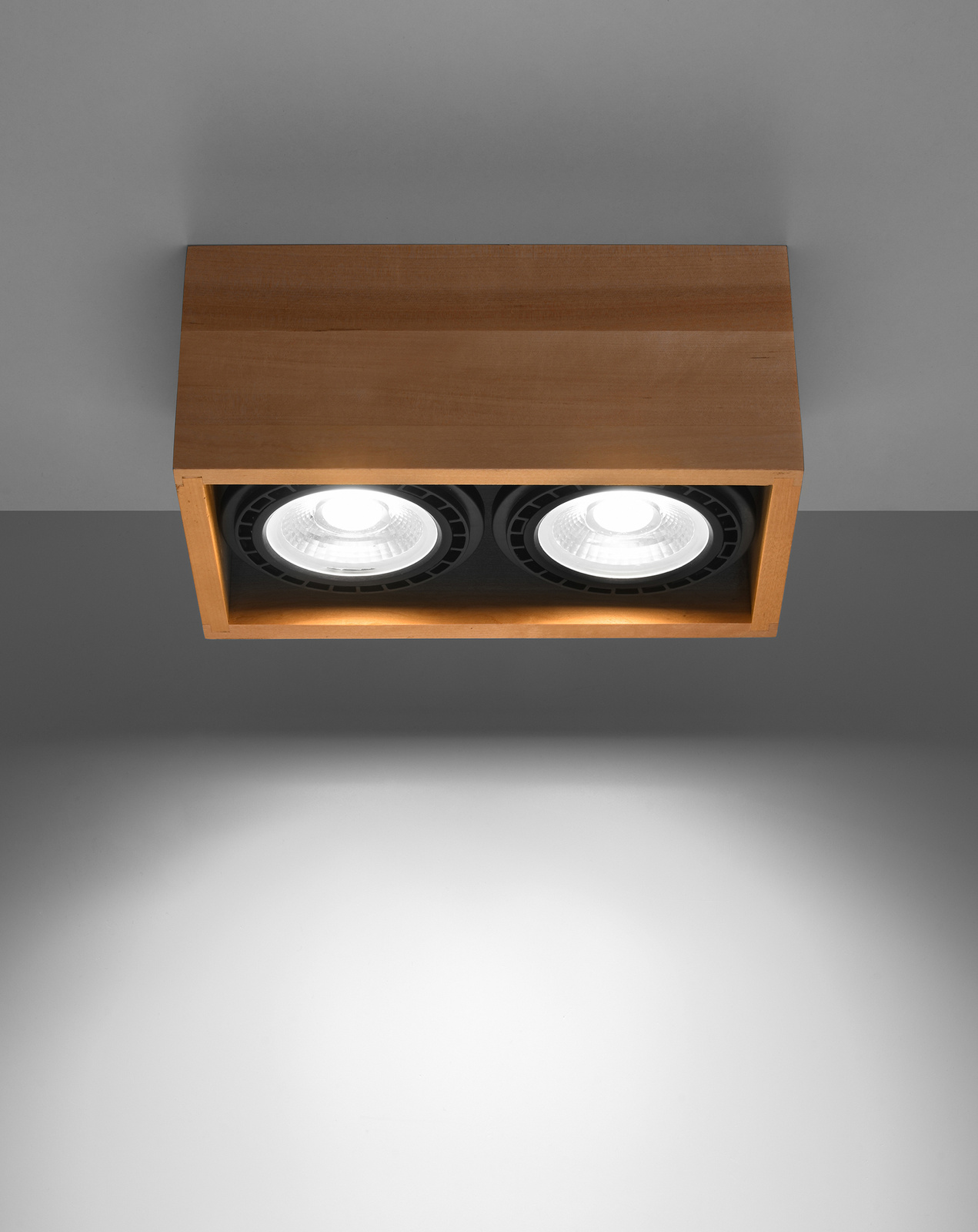 Plafon QUATRO 2 naturalne drewno + 2x Żarówka LED GU10 AR111 4000K ZIMNA 12W 850lm