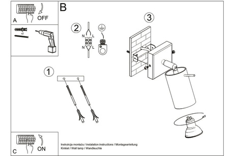 Kinkiet RING czarny + 1x Żarówka LED GU-10 4000K Zimna 7W 630lm
