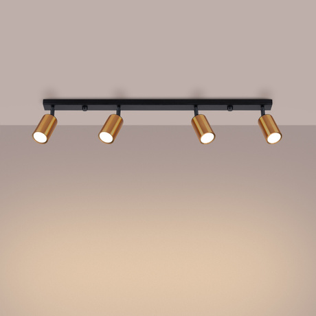 Plafon WINX 4L czarny/miedź + 4x Żarówka LED GU-10 3000K Ciepła 7W 510lm