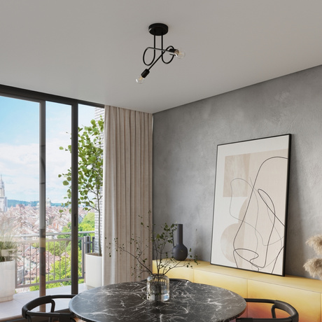 Żyrandol LOOP 2 czarny + 2x Żarówka LED E27 3000K Ciepła 7,5W 620lm