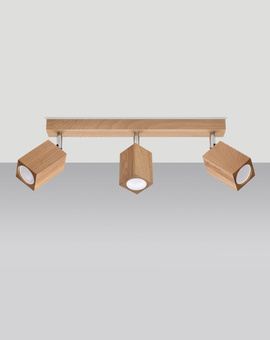 Plafon KEKE 3 dąb + 3x Żarówka LED GU-10 3000K Ciepła 7W 620lm