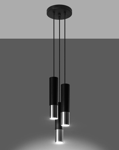 Lampa Wisząca LOOPEZ 3P czarny/chrom + 3x Żarówka LED GU-10 4000K Zimna 7W 630lm