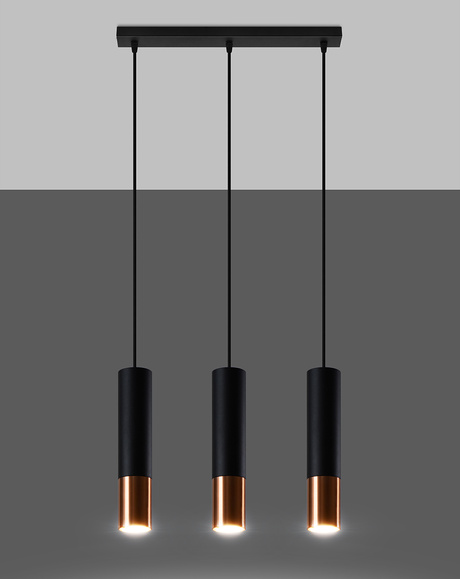 Lampa Wisząca LOOPEZ 3L czarny/miedź + 3x Żarówka LED GU-10 4000K Zimna 7W 630lm