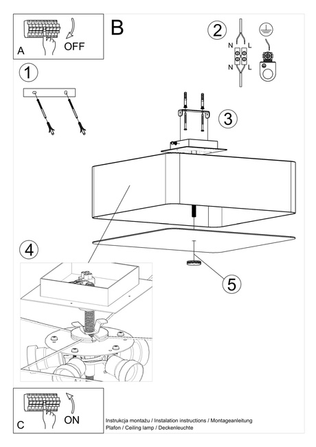 Plafon LOKKO 45 biały + 5x Żarówka LED E27 3000K Ciepła 7,5W 620lm