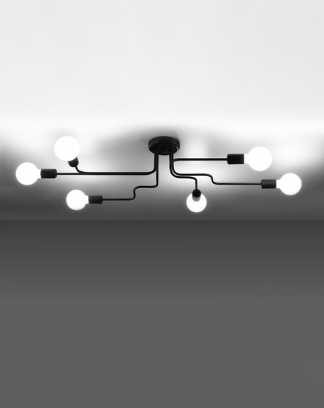 Żyrandol VECTOR 6 czarny + 6x Żarówka LED E27 4000K Zimna 7,5W 650lm