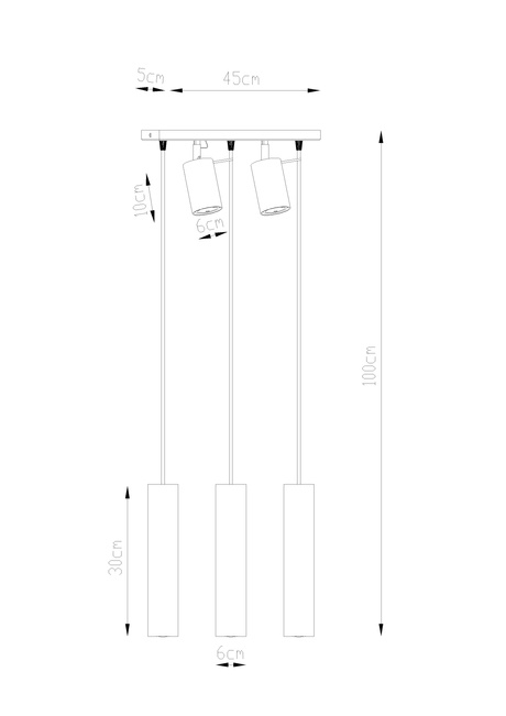 Lampa wisząca RING 3 czarny + 5x Żarówka LED GU-10 4000K Zimna 7W 630lm