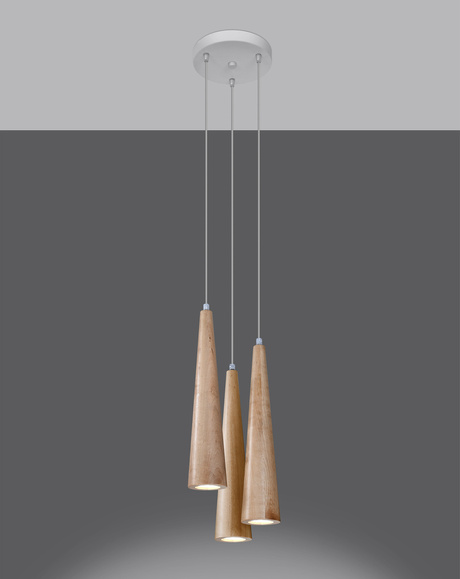 Lampa wisząca SULA 3P naturalne drewno + 3x Żarówka LED GU-10 3000K Ciepła 7W 620lm