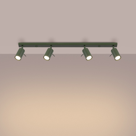 Plafon RING 4L zielony oliwkowy + 4x Żarówka LED GU-10 3000K Ciepła 7W 510lm