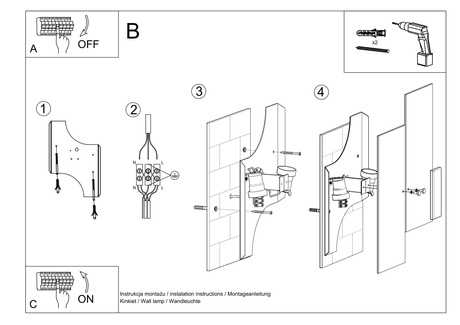 Kinkiet FABIANO + 2x Żarówka LED E27 4000K Zimna 7,5W 650lm