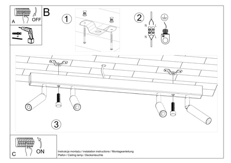 Plafon EYETECH 4 czarny + 4x Żarówka LED G9 3000K Ciepła 3W 192lm