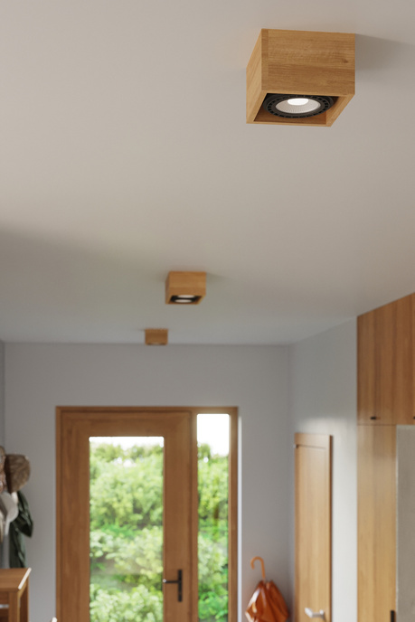 Plafon QUATRO 2 naturalne drewno + 2x Żarówka LED GU10 AR111 4000K ZIMNA 12W 850lm