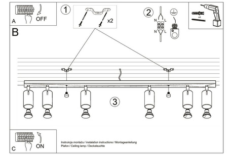 Plafon RING 6L chrom + 6x Żarówka LED GU-10 4000K Zimna 7W 630lm