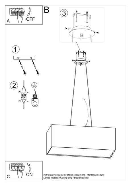 Żyrandol SANTA BIS 80 czarny + 3x Żarówka LED E27 3000K Ciepła 7,5W 620lm