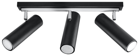 Plafon DIREZIONE 3 czarny + 3x Żarówka LED GU-10 3000K Ciepła 7W 620lm