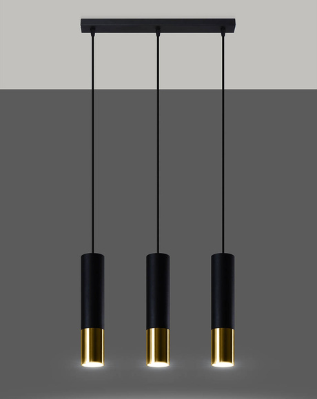 Lampa Wisząca LOOPEZ 3L czarny/złoto + 3x Żarówka LED GU-10 4000K Zimna 7W 630lm