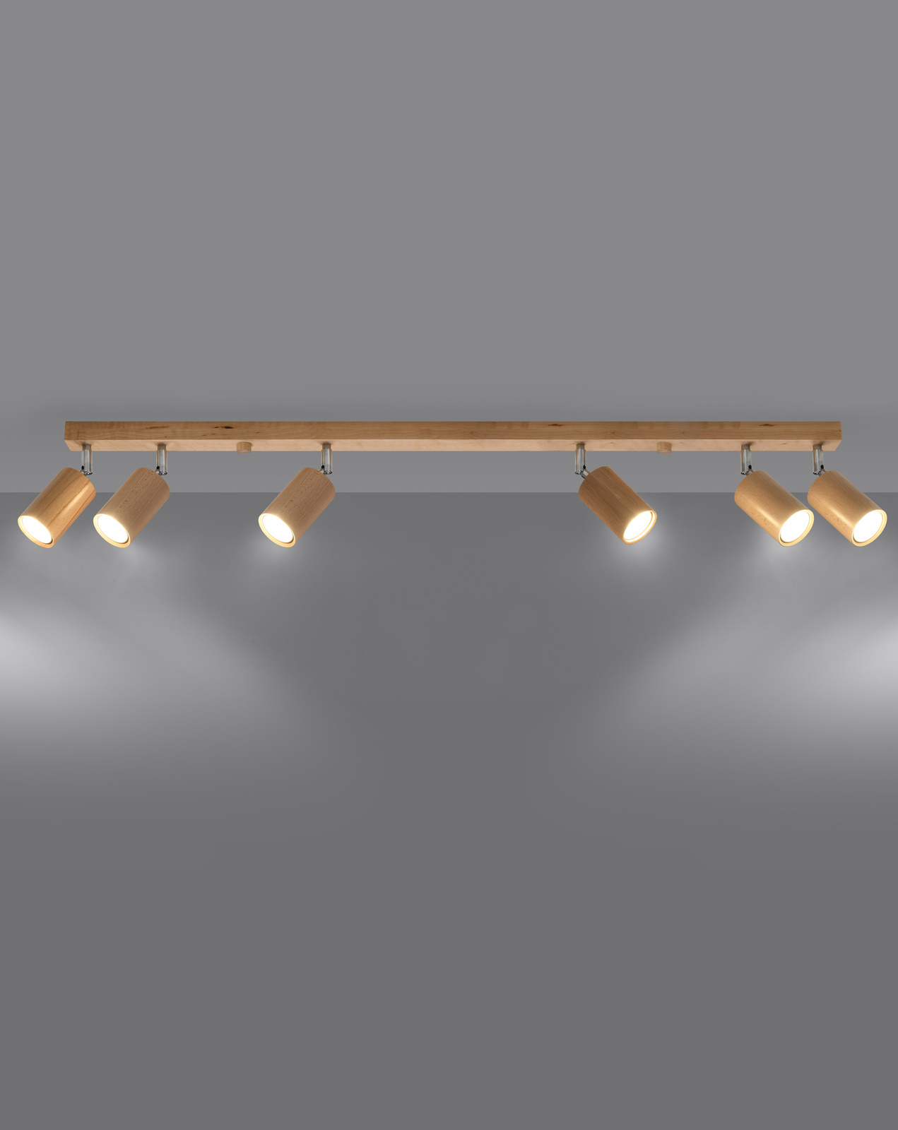 Plafon BERG 6 naturalne drewno + 6x Żarówka LED GU-10 4000K Zimna 7W 630lm