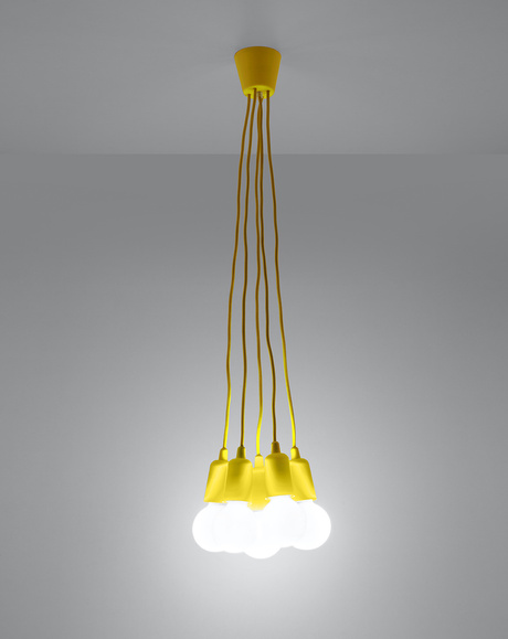 Lampa wisząca DIEGO 5 żółta + 5x Żarówka LED E27 3000K Ciepła 7,5W 620lm