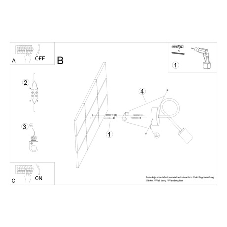 Kinkiet SUPEŁ chrom + 1X Żarówka LED E27 3000K 7W 760lm