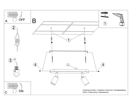 Plafon FORNES 2 czarny + 2x Żarówka LED E27 3000K Ciepła 7,5W 620lm