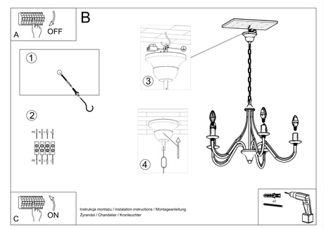 Żyrandol MINERWA 7 czarny + 7x Żarówka LED E14 3000K Ciepła 7,5W 620lm
