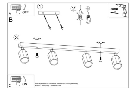 Plafon ZEKE 4 dąb + 4x Żarówka LED GU-10 4000K Zimna 7W 630lm