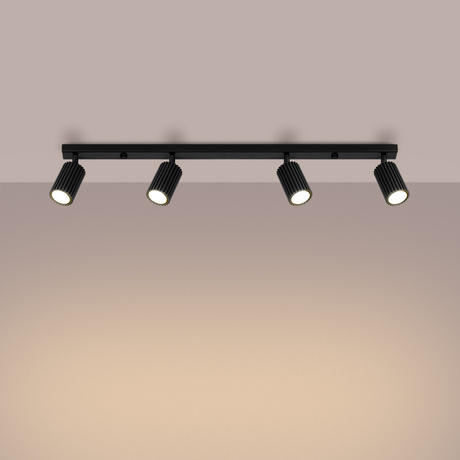 Plafon KARBON 4L czarny + 4x Żarówka LED GU-10 3000K Ciepła 7W 510lm