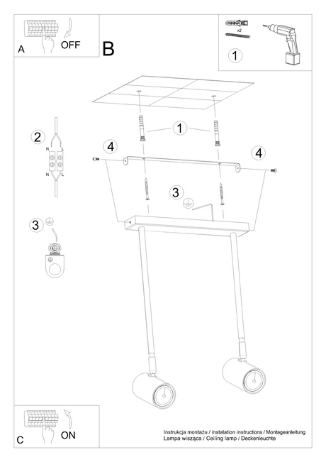 Plafon NORANO 2 czarny + 2x Żarówka LED GU-10 3000K Ciepła 7W 620lm