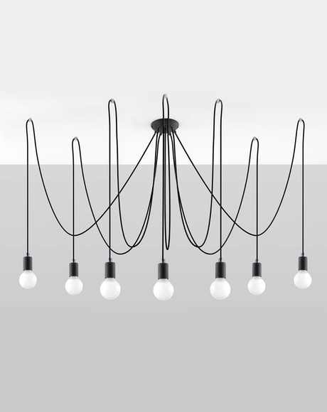 Lampa wisząca EDISON 7 czarny + 7x Żarówka LED E27 4000K Zimna 7,5W 650lm