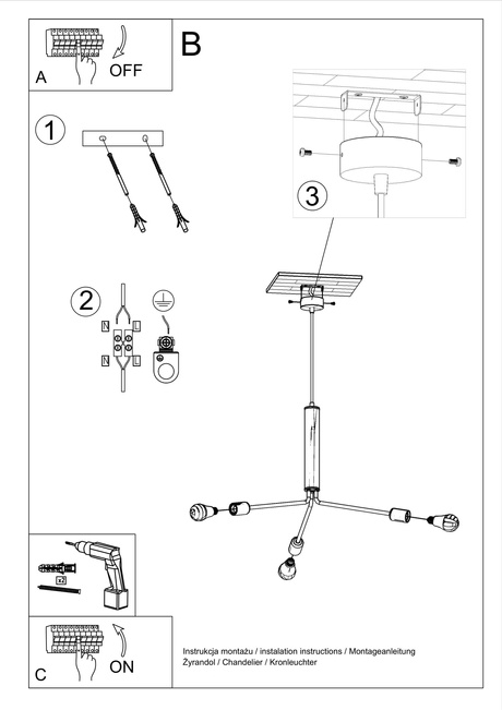 Żyrandol DUOMO 3D + 3x Żarówka LED E27 3000K Ciepła 7,5W 620lm
