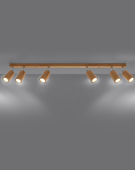 Plafon ZEKE 6 dąb + 6x Żarówka LED GU-10 4000K Zimna 7W 630lm