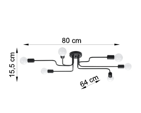 Żyrandol VECTOR 6 czarny + 6x Żarówka LED E27 4000K Zimna 7,5W 650lm