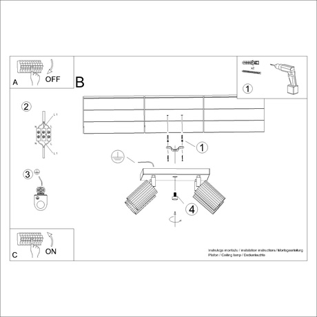 Plafon KARBON 4 taupe + 4X Żarówka LED GU-10 3000K Ciepła 7W 510lm