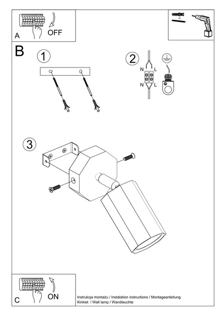 Kinkiet ZEKE dąb + 1x Żarówka LED GU-10 3000K Ciepła 7W 620lm