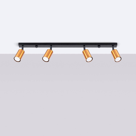 Plafon WINX 4L czarny/miedź + 4x Żarówka LED GU-10 4000K Zimna 7W 530lm