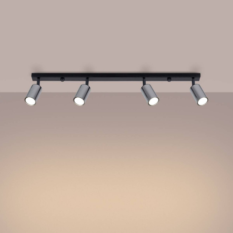 Plafon WINX 4L czarny/chrom + 4x Żarówka LED GU-10 4000K Zimna 7W 530lm