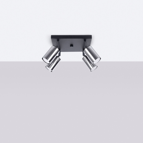 Plafon WINX 4 czarny/chrom + 4x Żarówka LED GU-10 3000K Ciepła 7W 510lm