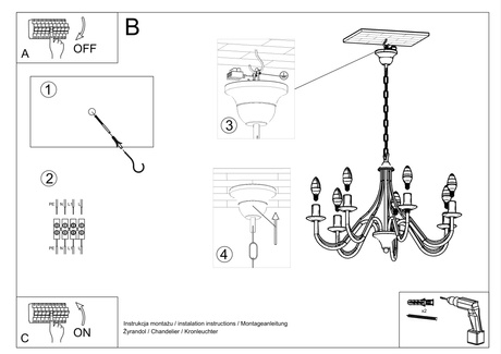 Żyrandol MINERWA 5 czarny + 5x Żarówka LED E14 4000K Zimna 7,5W 650lm