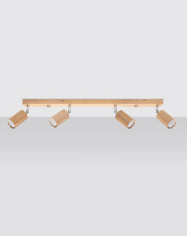 Plafon BERG 4 naturalne drewno + 4x Żarówka LED GU-10 4000K Zimna 7W 630lm