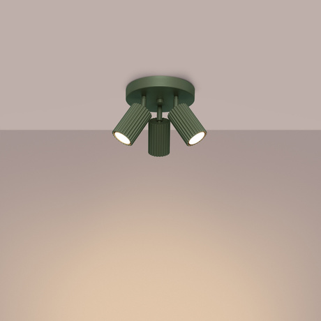 Plafon KARBON 3P zielony oliwkowy + 3x Żarówka LED GU-10 3000K Ciepła 7W 510lm