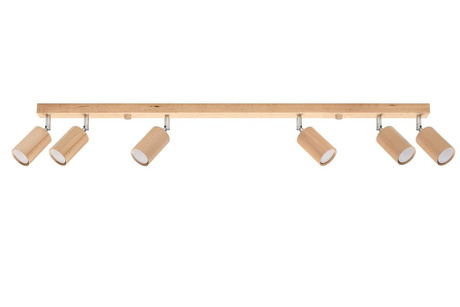 Plafon BERG 6 naturalne drewno + 6x Żarówka LED GU-10 3000K Ciepła 7W 620lm