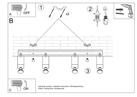 Plafon MERIDA 4L biały + 4xŻarówka LED GU-10 4000K Zimna 7W 630lm